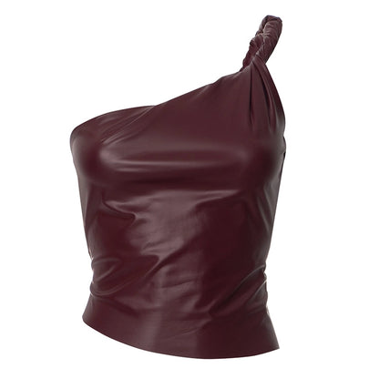 Women's Leather Jacket Tank Tops Backless Streetwear Solid Color