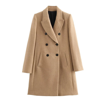 Women's Casual Elegant Solid Color Double Breasted Woolen Coat