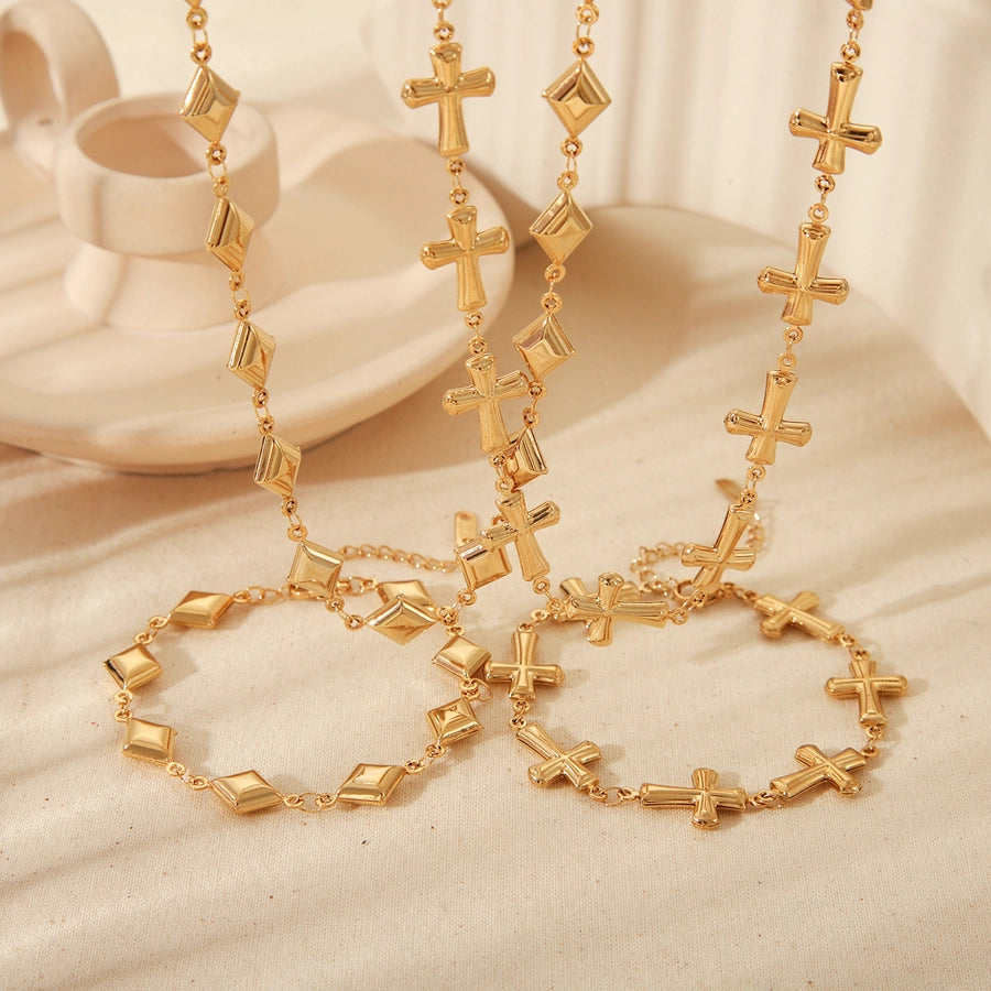 Jewelry Retro Simple Style Geometric Cross 304 Stainless Steel 18K Gold Plated Jewelry Set