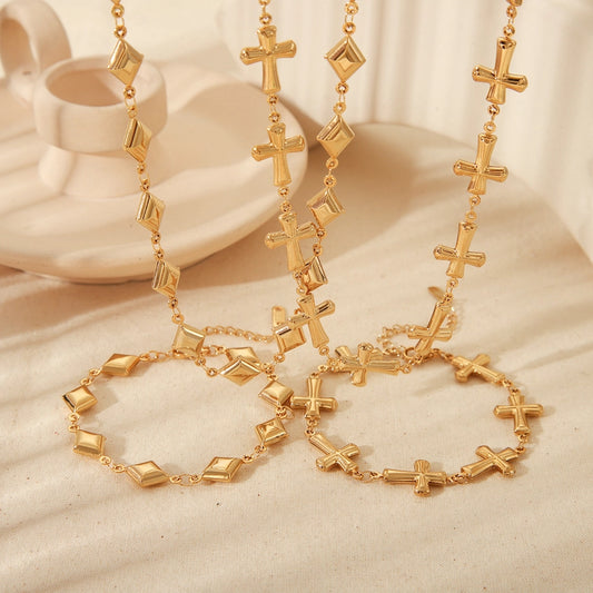 Jewelry Retro Simple Style Geometric Cross 304 Stainless Steel 18K Gold Plated Jewelry Set