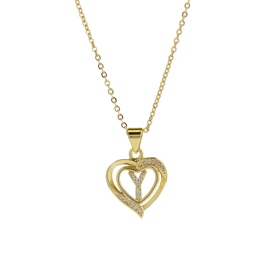 Brass cable chain Plating Letter Heart Shape Pendant Necklace