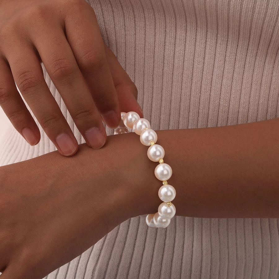 IG Style Geometric 18K Gold Plated Artificial Pearl Copper Beaded Chain Beaded Bracelets