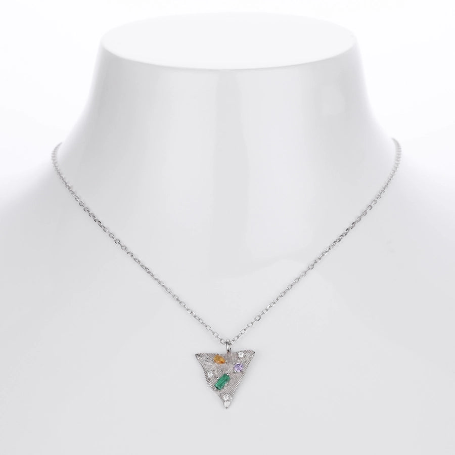 925 Sterling Silver Rack Plated Plated Long-Lasting Plated Zircon cable chain Inlay Triangle Pendant Necklace