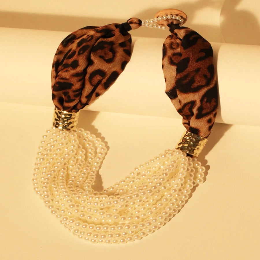 Vintage Style Leopard Imitation Pearl Alloy Polyester Beaded Chain Layered Necklaces