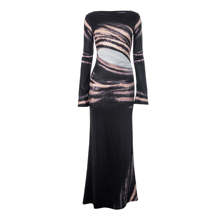 Women's Hip skirt Streetwear Round Neck Long Sleeve Printing Maxi Long Dress Daily