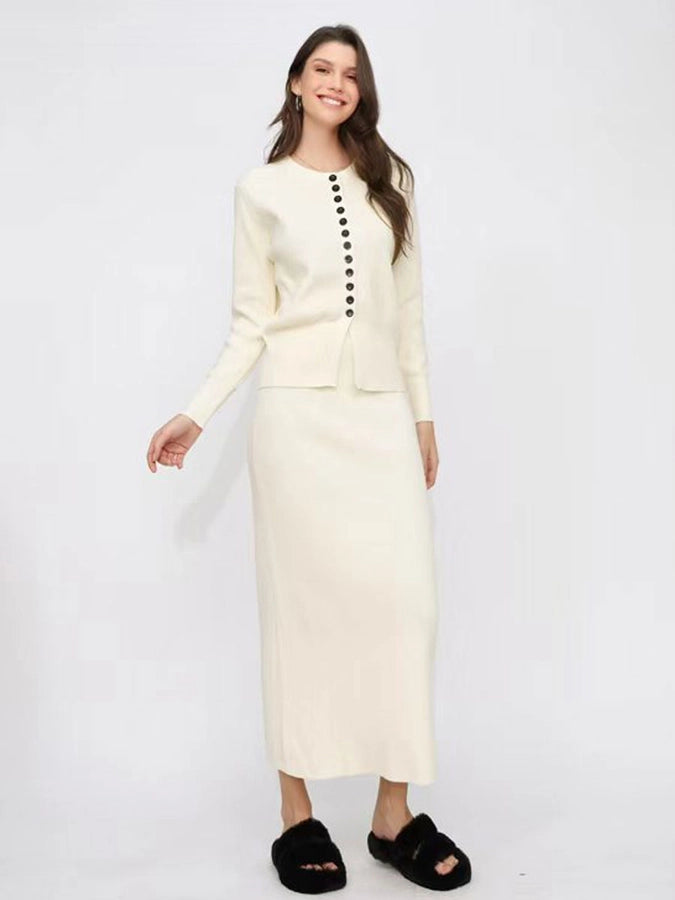 Autumn and Winter Classic Style Cardigan Skirt Long Skirt Two-Piece Set Knitted Sweater Skirt Gentle Wear a Set