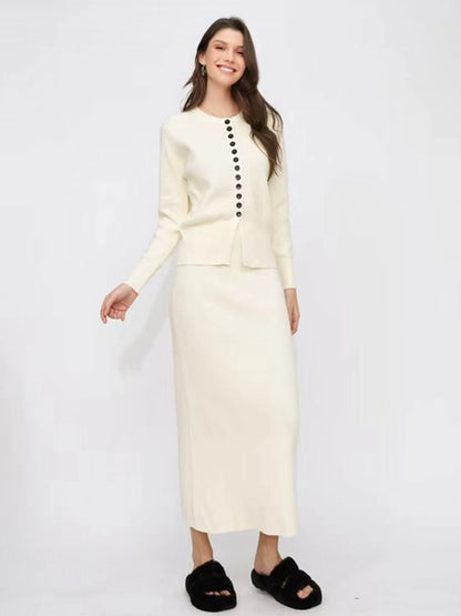 Autumn and Winter Classic Style Cardigan Skirt Long Skirt Two-Piece Set Knitted Sweater Skirt Gentle Wear a Set