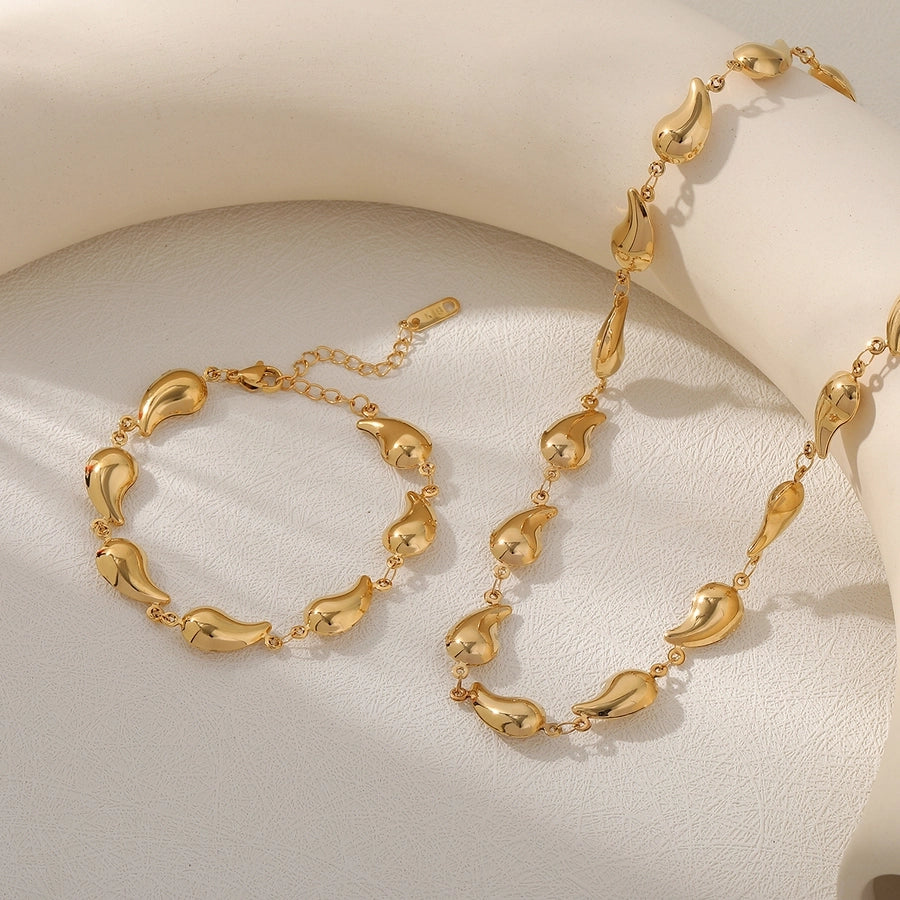 Jewelry Commute Water Droplets 304 Stainless Steel 18K Gold Plated Jewelry Set