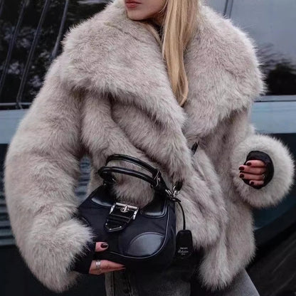 Women's Elegant Solid Color Coat Faux Fur Coat