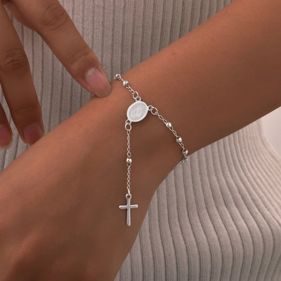 Vintage Style Simple Style Cross 201 Stainless Steel ball chain Bracelets In Bulk Stainless Steel Bracelets