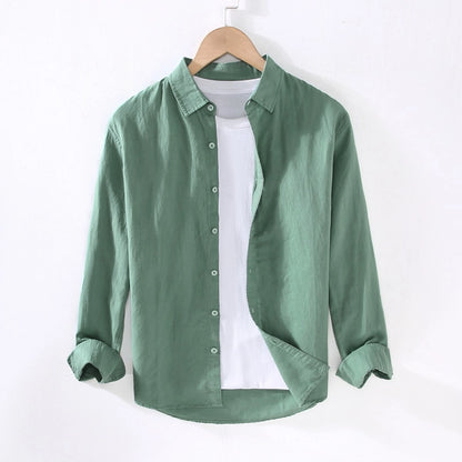 Men's Solid Color Casual Business Shirt Collar Long Sleeve Slim Men's Tops