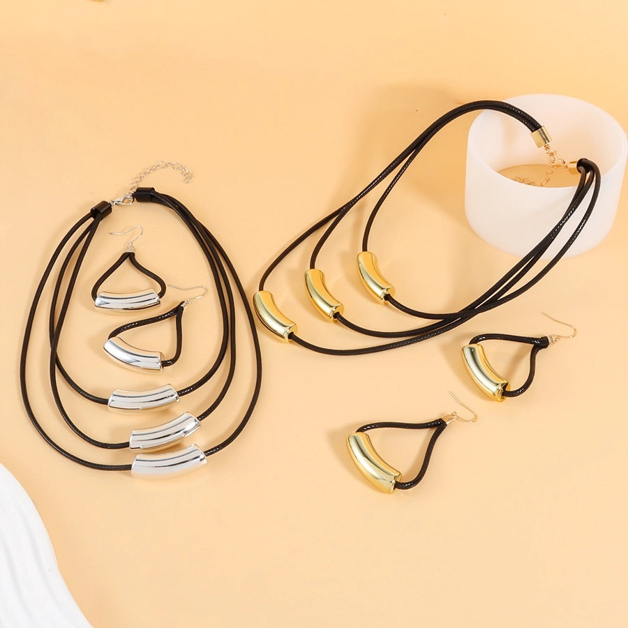 Retro Punk Geometric Arylic rope Woven Chain Layered Necklaces