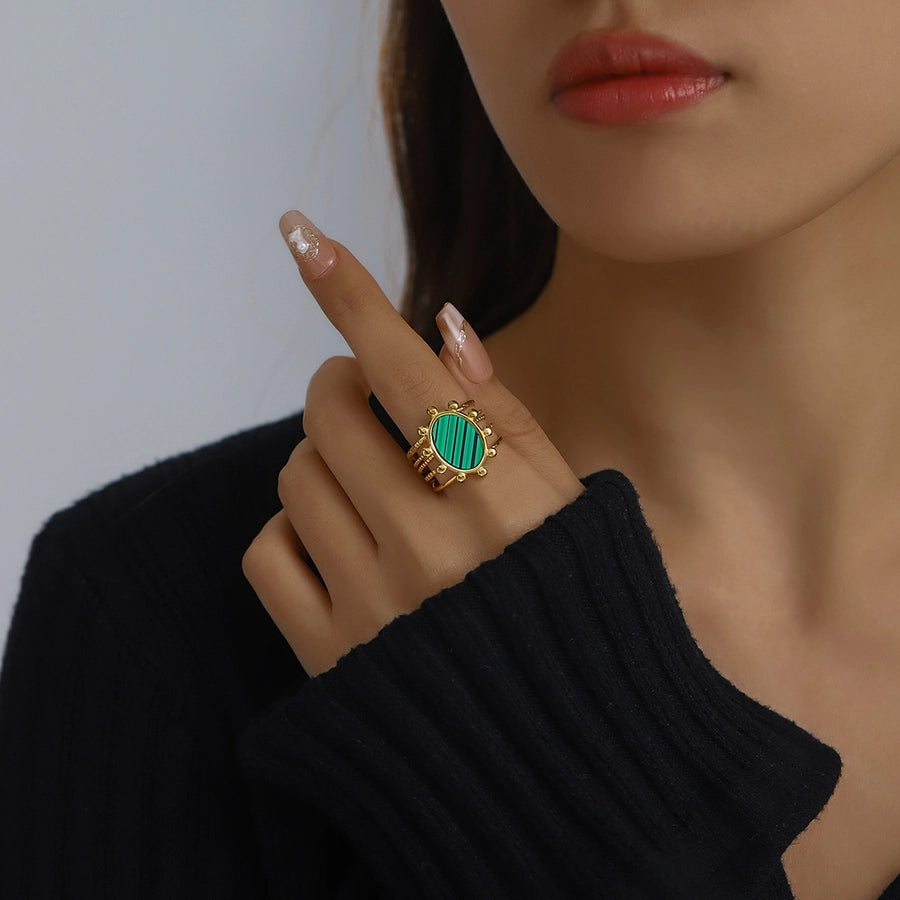 Jewelry Classical Exaggerated Simple Style Devil's Eye Oval Watermelon 316L Stainless Steel  Resin Adjustable Ring