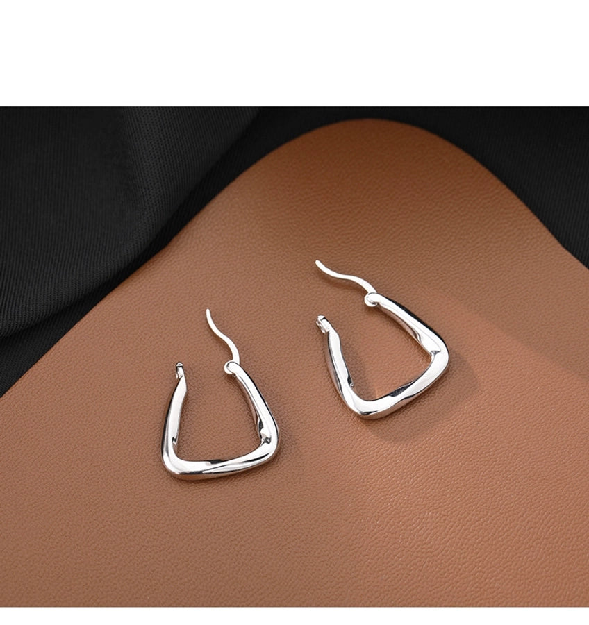 s925 Sterling Silver Square Ear Buckle New Earrings High Sense Earrings Korean Elegant Internet Popular Earrings Women's New Earrings
