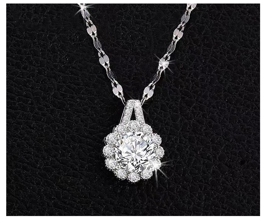 S925 Sterling Silver Light Luxury Moissanite Necklace Female TikTok Sunflower Clavicle Chain Niche Design