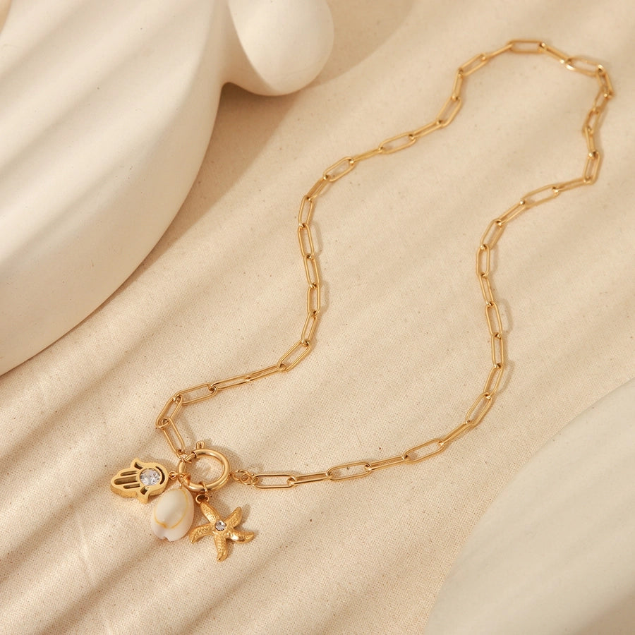 Jewelry Vacation Simple Style Commute Starfish Solid Color 304 Stainless Steel Resin 18K Gold Plated Inlay Pendant Necklace