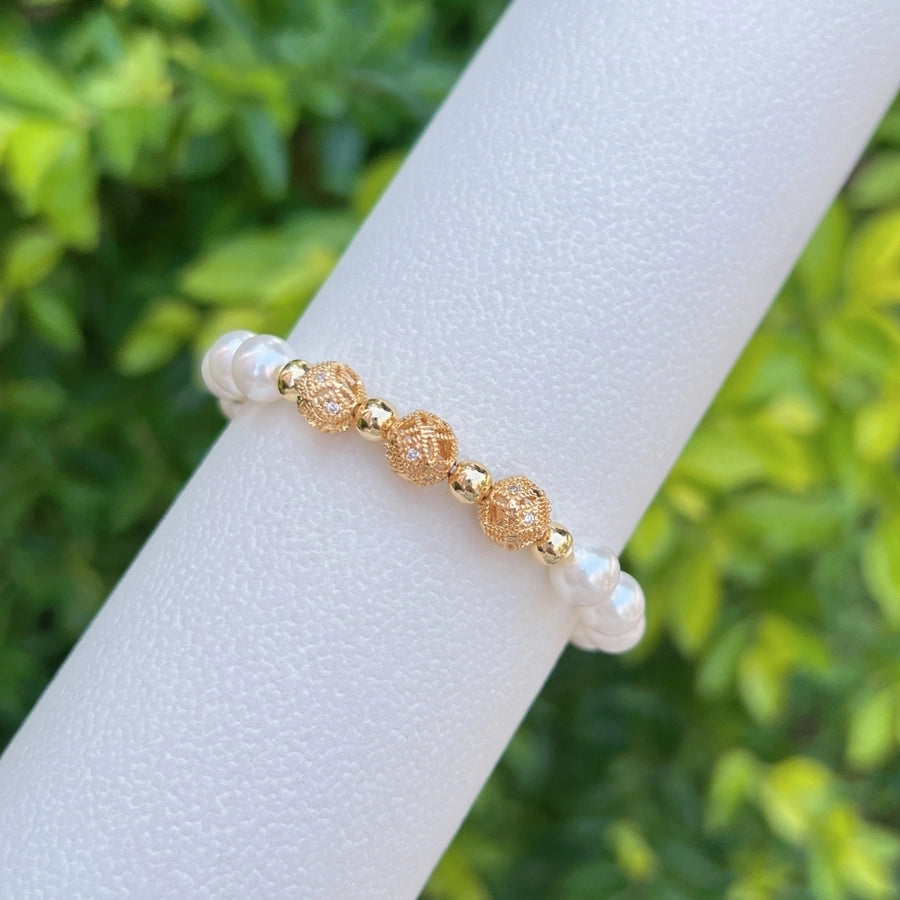 Nordic Style Round Zircon Imitation Pearl opal Copper Beaded Bracelets