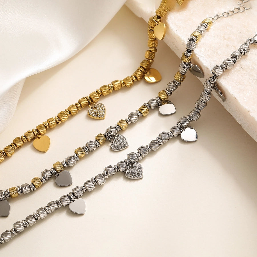 Retro Simple Style Color Block Heart Shape Solid Color 304 Stainless Steel  Bracelets In Bulk Stainless Steel Bracelets