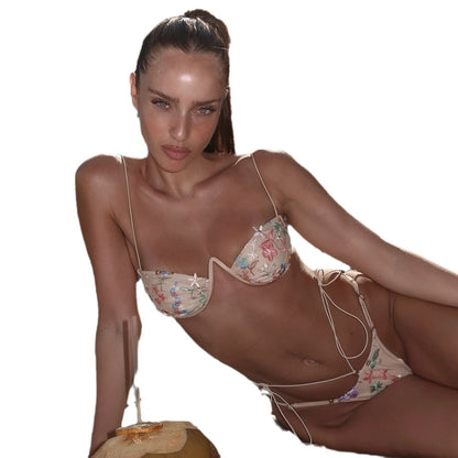 Women's Flower 2 Pieces Set Bikinis Swimwear