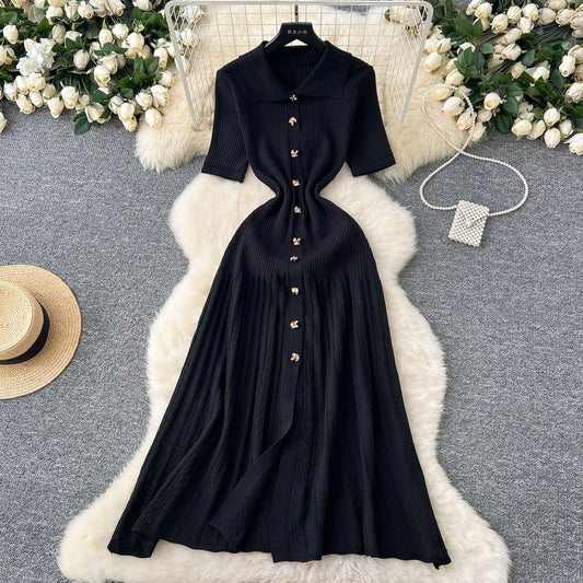 Women's Sheath Dress Simple Style Turndown Button Short Sleeve Solid Color Midi Dress Holiday