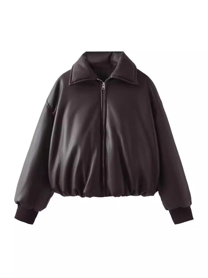 Women's Streetwear Solid Color Zipper Coat cotton clothes
