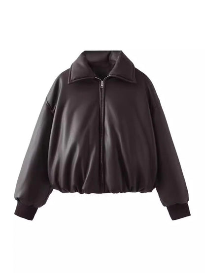 Women's Streetwear Solid Color Zipper Coat cotton clothes