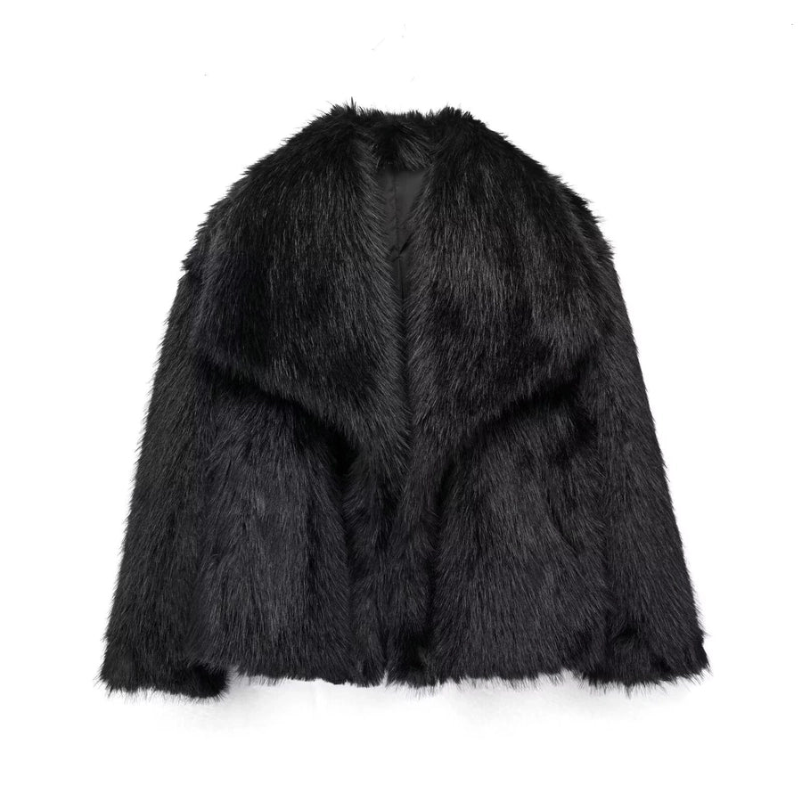 Women's Elegant Solid Color Coat Faux Fur Coat