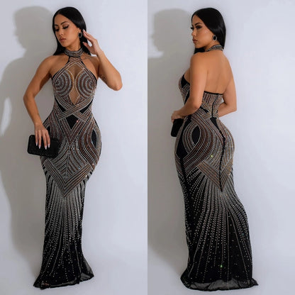 Women's Sheath Dress Elegant Halter Neck Sleeveless Solid Color Maxi Long Dress Cocktail Party