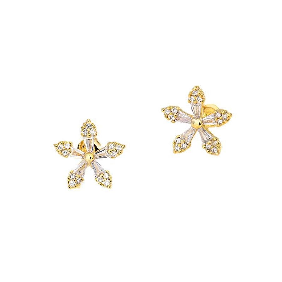 S925 Sterling Silver Needle Floret Zircon Earrings for Women Simple Small Cute Fresh Style Mori Style Sweet Elegant Earrings
