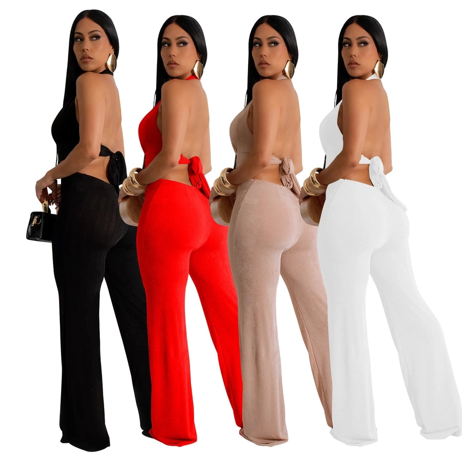 Women's Holiday Banquet Sexy Solid Color Full Length Jumpsuits