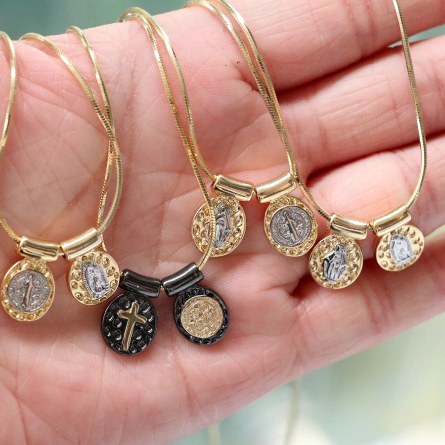 Jewelry Retro Oval Copper 18K Gold Plated Plating Pendant Necklace