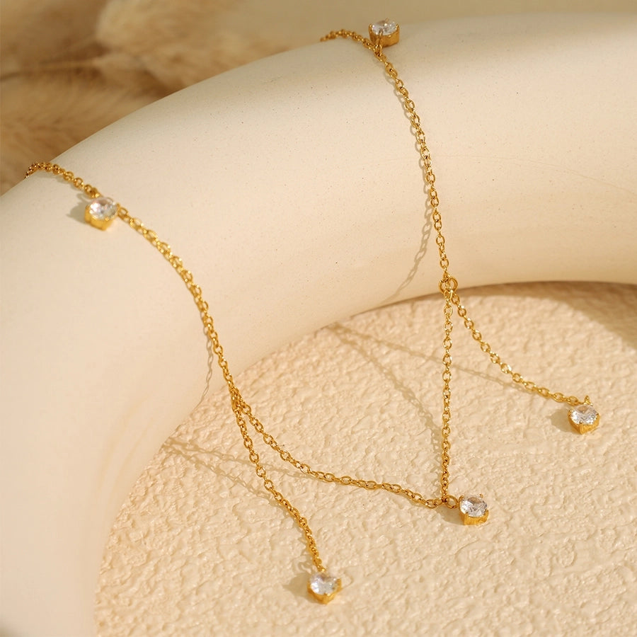 Jewelry IG Style Elegant Round 304 Stainless Steel Zircon 18K Gold Plated Polishing Plating Inlay Pendant Necklace