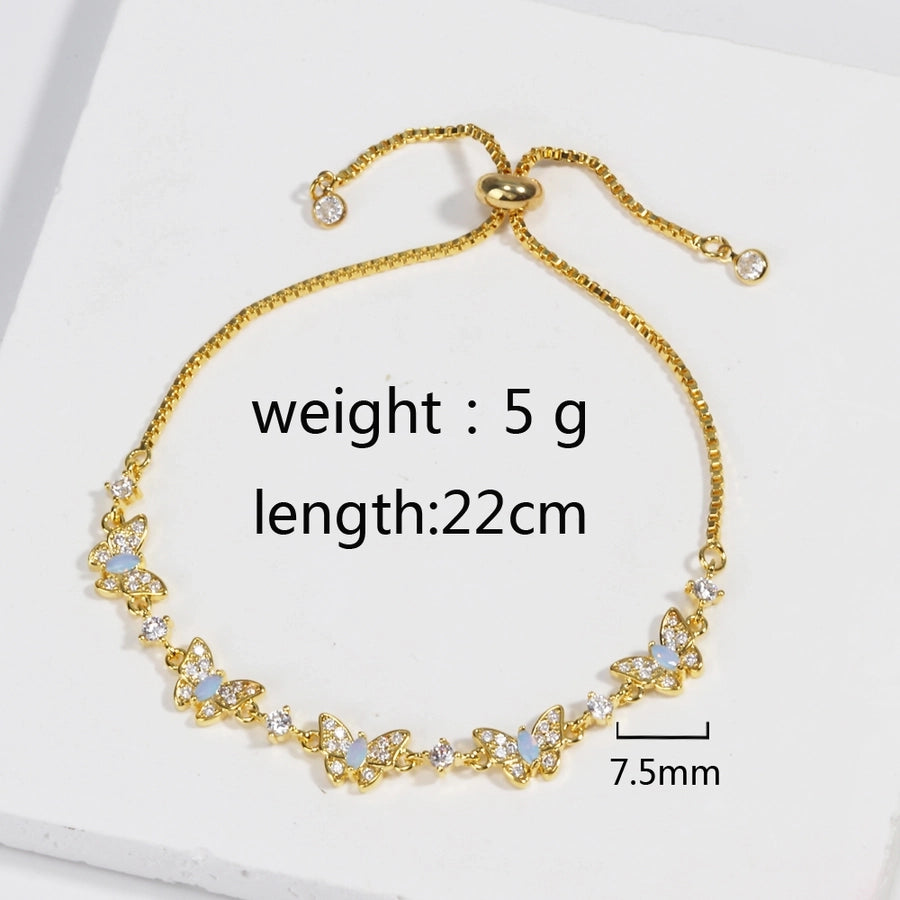 Jewelry Cute Sweet Simple Style Butterfly Copper Zircon 18K Gold Plated White Gold Plated Bracelets