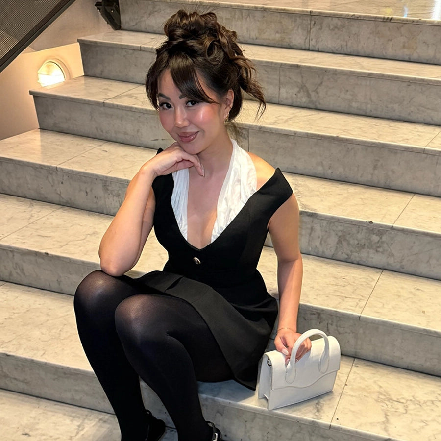 Women's Hip skirt Elegant Halter Neck Contrast Binding Short Sleeve Contrast Binding Above Knee Daily