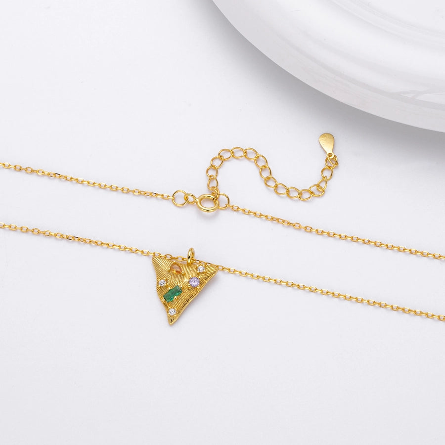 925 Sterling Silver Rack Plated Plated Long-Lasting Plated Zircon cable chain Inlay Triangle Pendant Necklace