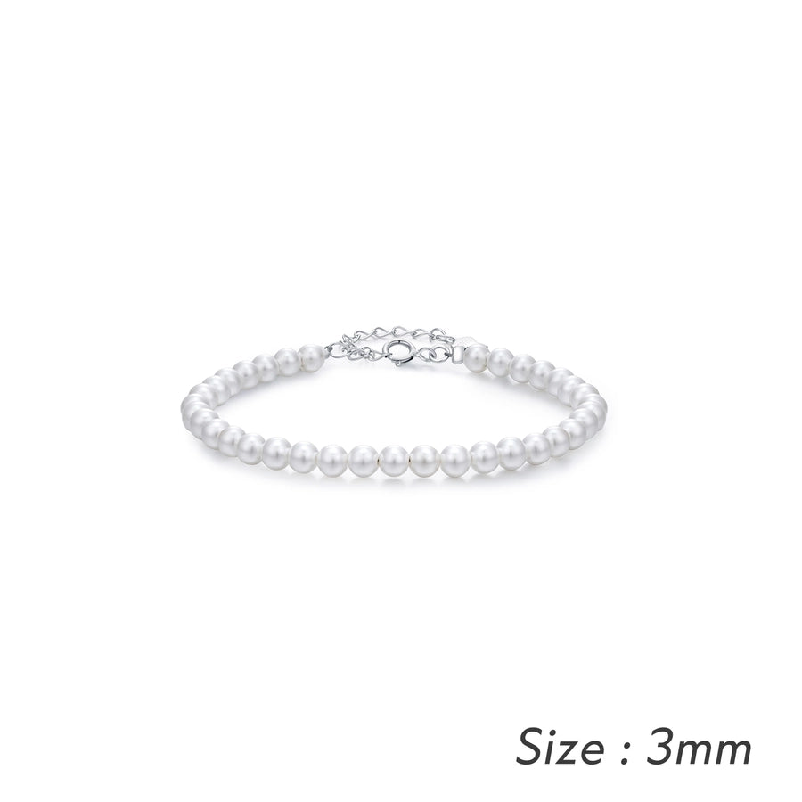 925 Sterling Silver Artificial Pearl Beaded Chain Bracelets IG Style Elegant Lady