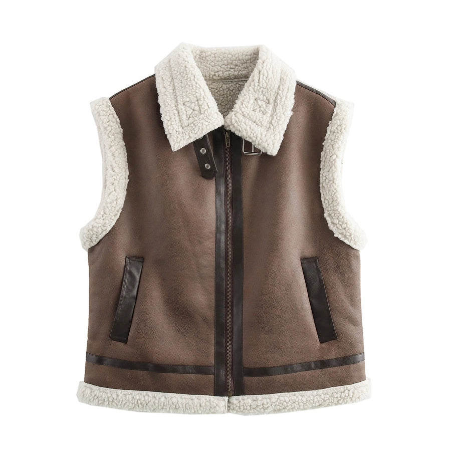 Women's Vacation Simple Style Solid Color Zipper Vest Casual Jacket