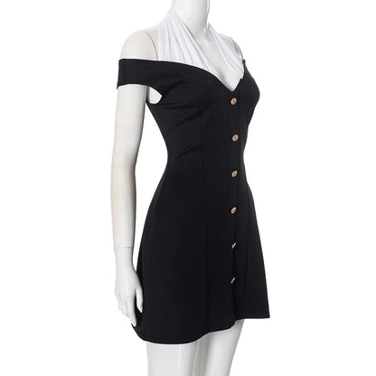 Women's Hip skirt Elegant Halter Neck Contrast Binding Short Sleeve Contrast Binding Above Knee Daily