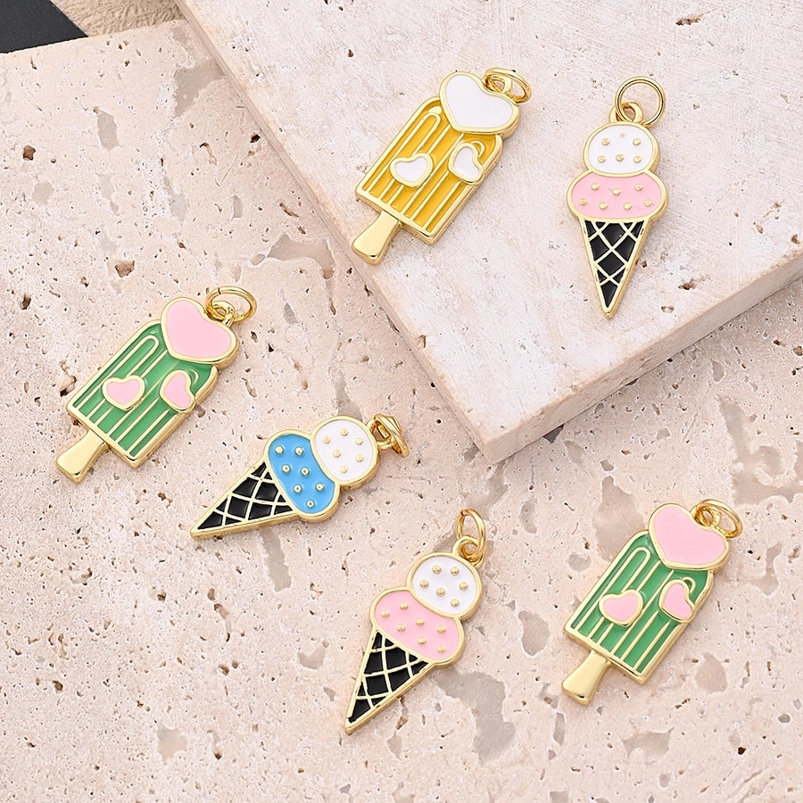 1 Pc/Package 22.5x10mm 23.5x10mm Hole 3~3.9mm Copper 18K Gold Plated Ice Cream Ice Cream Polished Pendant Jewelry Accessories