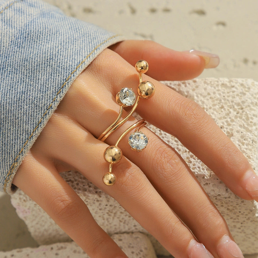 Elegant Streetwear Geometric Alloy Rhinestones Pearl Women's Rings
