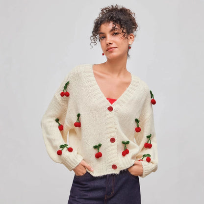 Women's Sweater Long Sleeve Sweaters & Cardigans Vacation Simple Style Cherry