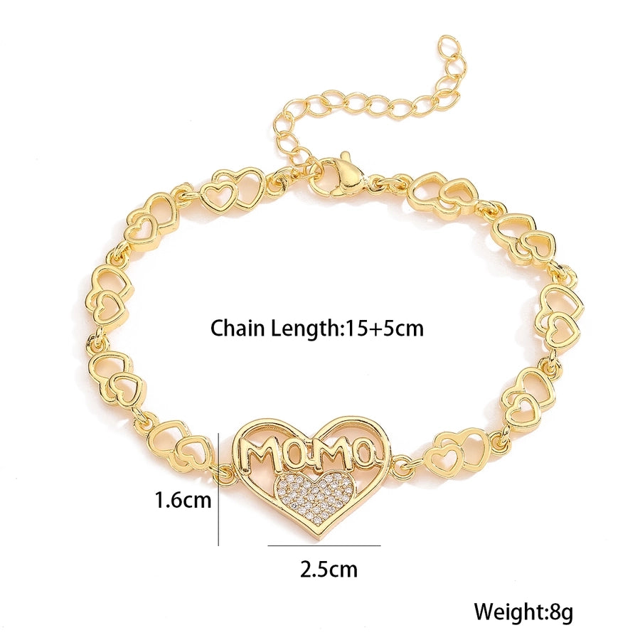 Jewelry Simple Style Commute Letter Heart Shape Copper Zircon Plating Inlay Bracelets