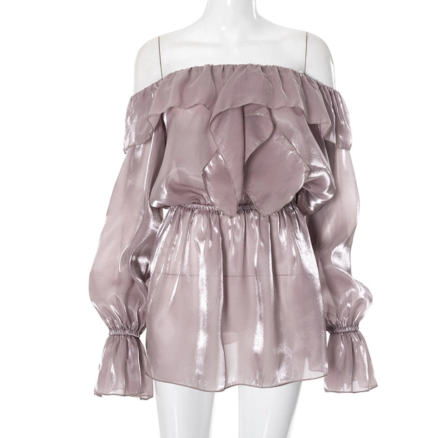 Women's Lotus Leaf Skirt Streetwear Boat Neck Long Sleeve Solid Color Above Knee Daily