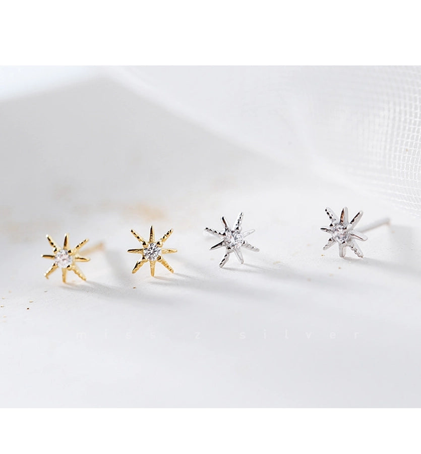 Ganjia  new s925 sterling silver Korean version of super flash exquisite eight mans star earrings star female super fairy jewelry