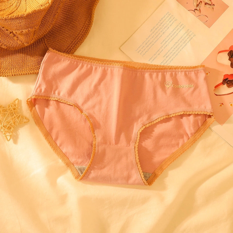 letter solid color breathable mid waist briefs panties