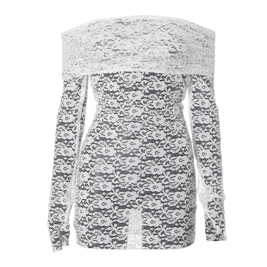 Women's Hip skirt Sexy Boat Neck Long Sleeve Solid Color Above Knee Masquerade