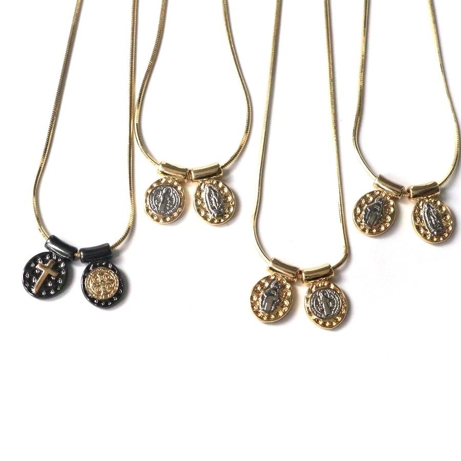 Jewelry Retro Oval Copper 18K Gold Plated Plating Pendant Necklace