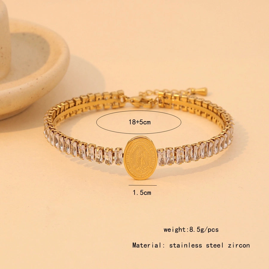 Retro Formal Classic Style Heart Shape 304 Stainless Steel 18K Gold Plated Acrylic Zircon Bangle In Bulk Stainless Steel Bracelets