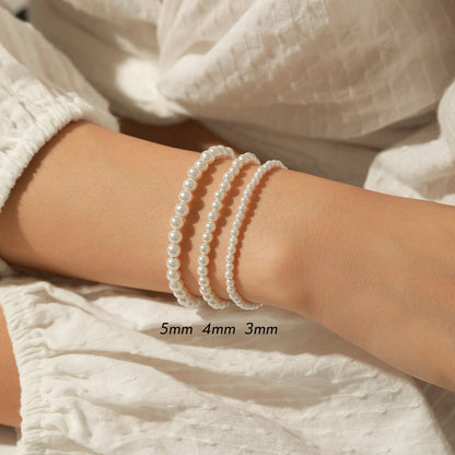 925 Sterling Silver Artificial Pearl Beaded Chain Bracelets IG Style Elegant Lady