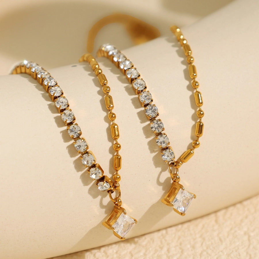 Jewelry Luxurious French Style Cool Style Asymmetrical 304 Stainless Steel Zircon 18K Gold Plated Polishing Plating Inlay Necklace